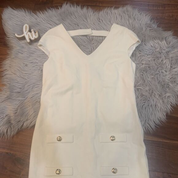 Leona by Lauren Leonard Womens Dress Size 6 Ivory Wool Gold Button Josephine New - Picture 7 of 10